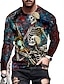 billige Men&#039;s-Herre Unisex T-shirt Grafiske tryk Dødningehoveder Skelet 3D-udskrivning Rund hals Daglig Ferie Langærmet Trykt mønster Toppe Afslappet Designer Stor og høj Blå