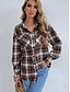 cheap Women&#039;s Clothing-Women&#039;s Basic Retro Grid Pattern Shirt Collar Spring &amp;  Fall Regular Grey Dark Coffee