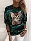 cheap Women&#039;s Hoodies &amp; Sweatshirts-Women&#039;s Sweatshirt Pullover 3D Print Active Streetwear Red Blue Purple Cat Rose 3D Daily Round Neck Long Sleeve Micro-elastic Without Lining
