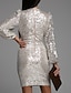 cheap Party Dresses-Women&#039;s Short Mini Dress Sheath Dress Silver Long Sleeve Sequins Solid Color V Neck Spring Summer Party Party Stylish Sexy 2022 Loose S M L XL XXL 3XL / Party Dress