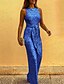 abordables Combinaisons-Slim Jumpsuit Sparkly Sequins Lace up Women Blue Pink Gold Wedding Party