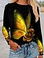 preiswerte T-shirts-Damen Schmetterling Funkelnd Blume Casual Festtage Wochenende Blume Schmetterling Farbe Langarm T Shirt Rundhalsausschnitt Bedruckt Basic Oberteile Grün Blau Purpur S / 3D-Druck