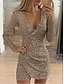 cheap Mini Dresses-Women&#039;s Gold Sequin Dress Gold Dress Party Dress Sparkly Dress Formal Holiday Dress Mini Dress Black Long Sleeve Winter Fall Spring V Neck Fashion Winter Dress