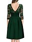 cheap Party Dresses-Women&#039;s Skater Knee Length Dress Wine Green Royal Blue White Black 3/4 Length Sleeve Solid Colored Lace Patchwork Spring Summer Round Neck Basic Elegant Vintage Belt Not Included 2021 S M L XL XXL 3XL