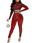 cheap Women&#039;s Jumpsuits-Women&#039;s Jumpsuit Solid Color Sequins Mesh Streetwear Stand Collar Party Party Evening Long Sleeve Regular Fit Blue Black Red S M L Spring