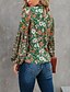 billige Tops &amp; Blouses-Dame Bluse Skjorte Blomster Tema Blomstret Højhalset Trykt mønster Afslappet Gade Toppe Lanterne Ærme Grøn / 3D-udskrivning