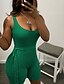 cheap Jumpsuits &amp; Rompers-Women&#039;s Romper Solid Color Lace up Active Crew Neck Street Vacation Sleeveless Regular Fit Green Blue Black S M L Spring