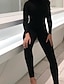 abordables Combinaisons femme-Combinaison-pantalon Femme Couleur unie Fermeture éclair Actif Mao Plein Air sport Manches Longues Standard Noir S Printemps