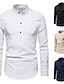 cheap Men&#039;s Clothing-Men&#039;s Shirt Bishop Sleeve Basic Stand Collar Medium Spring &amp; Summer White Black Khaki Navy Blue