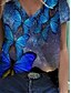 abordables T-shirts-T shirt Tee Femme Casual du quotidien Graphic Papillon Manches Courtes Papillon Col V basique Bleu Hauts S / 3D effet