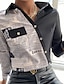 abordables Tops &amp; Blouses-Mujer Blusa Camisa Gráfico Cuello Camisero Botón Estampado Casual Moda Ropa de calle Tops Negro / Impresión 3D