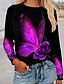 cheap T-Shirts-Women&#039;s Butterfly Sparkly Flower Casual Holiday Weekend Floral Butterfly Painting Long Sleeve T shirt Tee Round Neck Print Basic Essential Tops Green Blue Purple S / 3D Print