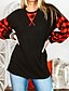 cheap T-Shirts-Women&#039;s Plaid Color Block Daily Weekend Long Sleeve T shirt Tee Round Neck Print Basic Essential Tops White Red S