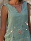 abordables All Sale-Femme Robe Droite Robe Longueur Genou Bleu Vert Sans Manches Fleurie Imprimé Printemps Eté Col en V Elégant Simple Ample 2021 M L XL XXL 3XL 4XL