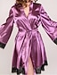 cheap Sleep &amp; Lounge-Women&#039;s Pajamas Bathrobe Robes Gown Nighty 1 PCS Pure Color Fashion Simple Hot Home Christmas Wedding Party Satin Breathable Gift V Wire Long Sleeve Basic Belt Included Summer Spring Silver Black