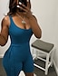 cheap Jumpsuits &amp; Rompers-Women&#039;s Romper Solid Color Lace up Active Crew Neck Street Vacation Sleeveless Regular Fit Green Blue Black S M L Spring