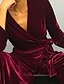 abordables Combinaisons femme-Combinaison-pantalon Femme Couleur unie Lacet Elégant Col en V Soirée Soirée &amp; Evénement Manches Longues Standard Vin S Printemps