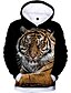 billige Hettegensere og gensere til gutter-Gutt 3D Tiger Hattetrøje Langermet 3D-utskrift Vår Høst Vinter Aktiv Grunnleggende Polyester Rayon Barn 3-13 år utendørs Daglig