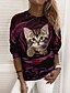 preiswerte Kapuzenjacken &amp; Sweatshirts-Damen Sweatshirt Pullover Zur Seite fahren 3D Bedruckt Aktiv Strassenmode Rote Blau Purpur Katze Rose 3D Täglich Rundhalsausschnitt Langarm Mikro-elastisch Ohne Futter