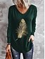 abordables T-shirts-Femme T shirt Tee Plume Noir Bleu Vert manche longue Casual du quotidien basique Col V Automne hiver