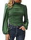 baratos Tops &amp; Blouses-Mulheres Blusa Camisa Social Tecido Gola Alta Básico Roupa de rua Blusas Verde Azul Rosa