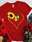 cheap T-Shirts-Women&#039;s Butterfly Heart Sunflower Casual Valentine&#039;s Day Valentine Butterfly Valentine&#039;s Day Painting Short Sleeve T shirt Tee Round Neck Print Basic Essential Tops White Black Pink S