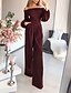 cheap Women&#039;s Jumpsuits-Women&#039;s Jumpsuit Solid Color High Waist Elegant Off Shoulder Wide Leg Party Going out Long Sleeve Regular Fit Bishop Sleeve Wine Dusty Blue S M L Spring