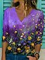 abordables T-shirts-Mujer Floral 3D Festivos Fin de semana Flor 3D Pintura Manga Larga Camiseta Escote en Pico Estampado Básico Tops Azul Piscina Morado Rosa S / Impresión 3D