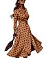 cheap Boho Dresses-Women&#039;s Midi Dress Sheath Dress Khaki 3/4 Length Sleeve Split Polka Dot Shirt Collar Fall Spring Elegant Vacation Vintage 2021 S M L XL XXL 3XL