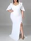 abordables Robes Grandes Tailles  Femme-Femme Grande Taille Couleur unie Robe Fourreau Fendu Col V Manches Courtes Grande occasion Sexy Robes de bal Printemps Eté Soirée Vacances Robe longue maxi Robe / Robe de fête / A Volants