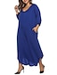 cheap Plus Size Jumpsuits-Women&#039;s Plus Size Jumpsuit Backless 3/4 Length Sleeve Solid Colored Spring Summer Ordinary Streetwear Black Blue Red XL XXL 3XL 4XL 5XL / V Neck