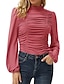 cheap Tops &amp; Blouses-Women&#039;s Blouse Shirt Plain High Neck Basic Streetwear Tops Green Blue Pink
