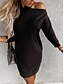 abordables Vestidos casuales-Mujer Mini vestido corto Vestido de cambio Negro Verde Trébol Beige Manga Larga Bolsillo Retazos Hombro frío Color sólido Escote Redondo Otoño Invierno Elegante Trabajo Casual 2021 S M L XL XXL