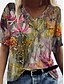 cheap Women&#039;s T-shirts-Women&#039;s T shirt Tee Floral Plants Casual Daily Rainbow Print Short Sleeve Basic V Neck