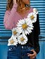 billige Bedst sælgende toppe-Dame T-shirt Farveblok Daisy Ferie Weekend Hvid Gul Lyserød Trykt mønster Langærmet Basale V-hals Regulær Efterår vinter