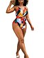 cheap Women&#039;s Swimsuits-Women&#039;s Swimwear One Piece Monokini Plus Size Swimsuit Color Block Tummy Control Open Back for Big Busts Print Orange Strap Bathing Suits Vacation Fashion New / Sexy / Modern / Padded Bras