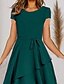 cheap Casual Dresses-Women&#039;s Knee Length Dress A Line Dress Green Short Sleeve Layered Lace up Solid Color Boat Neck Spring Summer Elegant Vintage 2021 M L XL 2XL 3XL 4XL