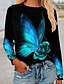abordables T-shirts-T shirt Tee Femme Casual Vacances Fin de semaine Papillon Scintillant Fleur Manches Longues Fleur Papillon Peinture Col Rond Imprimer basique Vert Bleu Violet Hauts Standard S / 3D effet