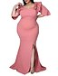 abordables Robes Grandes Tailles  Femme-Femme Grande Taille Couleur unie Robe Fourreau Fendu Col V Manches Courtes Grande occasion Sexy Robes de bal Printemps Eté Soirée Vacances Robe longue maxi Robe / Robe de fête / A Volants