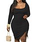 cheap Plus Size Dresses-Women&#039;s Plus Size Solid Color A Line Dress Ruched Square Neck Long Sleeve Casual Prom Dress Spring Summer Causal Daily Short Mini Dress Dress / Party Dress