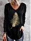 cheap T-Shirts-Women&#039;s T shirt Tee Feather Black Blue Green Long Sleeve Casual Daily Basic V Neck Fall &amp; Winter
