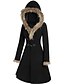 cheap Coats &amp; Trench Coats-Women&#039;s Winter Coat Coat Hoodie Jacket Halloween Fall Winter Long Coat Regular Fit Warm Casual Jacket Long Sleeve Solid Color Fur Trim Black Wine