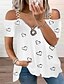 baratos Tops &amp; Blouses-Mulheres Blusa Camisa Social Gráfico Coração Decote V Zíper Blusas Verde Branco Preto