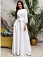 cheap Party Dresses-Women&#039;s Maxi long Dress Swing Dress Wine Green White 3/4 Length Sleeve Lace up Pocket Patchwork Solid Color Round Neck Fall Winter Party Hot Elegant Formal Lantern Sleeve 2021 S M L XL XXL