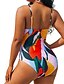 billige Women&#039;s Swimsuits-Dame Badetøy Ett stykke Monokini Store størrelser Badedrakt Fargeblokk Midjekontroll Åben Ryg for store byster Trykt mønster Oransje Med stropper Badedrakter Ferie Mote ny / Sexy / Moderne / Fôret BH