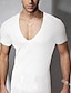 billige Herre Mode Beklædning-Herre T-shirt Basale V-hals Medium Forår, Efterår, Vinter, Sommer Blå Hvid Sort Grå Rød