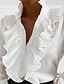 baratos Tops &amp; Blouses-Mulheres Camisa Social Blusa Preto Branco Tecido Manga Longa Elegante Casual Colarinho Clerical Padrão S