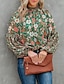 abordables Tops &amp; Blouses-Mujer Blusa Camisa Tema Floral Floral Cuello Alto Estampado Casual Ropa de calle Tops Manga de la linterna Verde Trébol / Impresión 3D