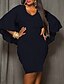 cheap Plus Size Dresses-Women&#039;s Plus Size Solid Color Sheath Dress V Neck Long Sleeve Casual Spring Summer Causal Daily Maxi long Dress Dress