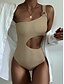 cheap One-Pieces-Women&#039;s Swimwear One Piece Monokini Bathing Suits trikini Normal Swimsuit Solid Color Cut Out Hole Black Beige Off Shoulder Padded Bathing Suits Vacation Sexy New / Padded Bras